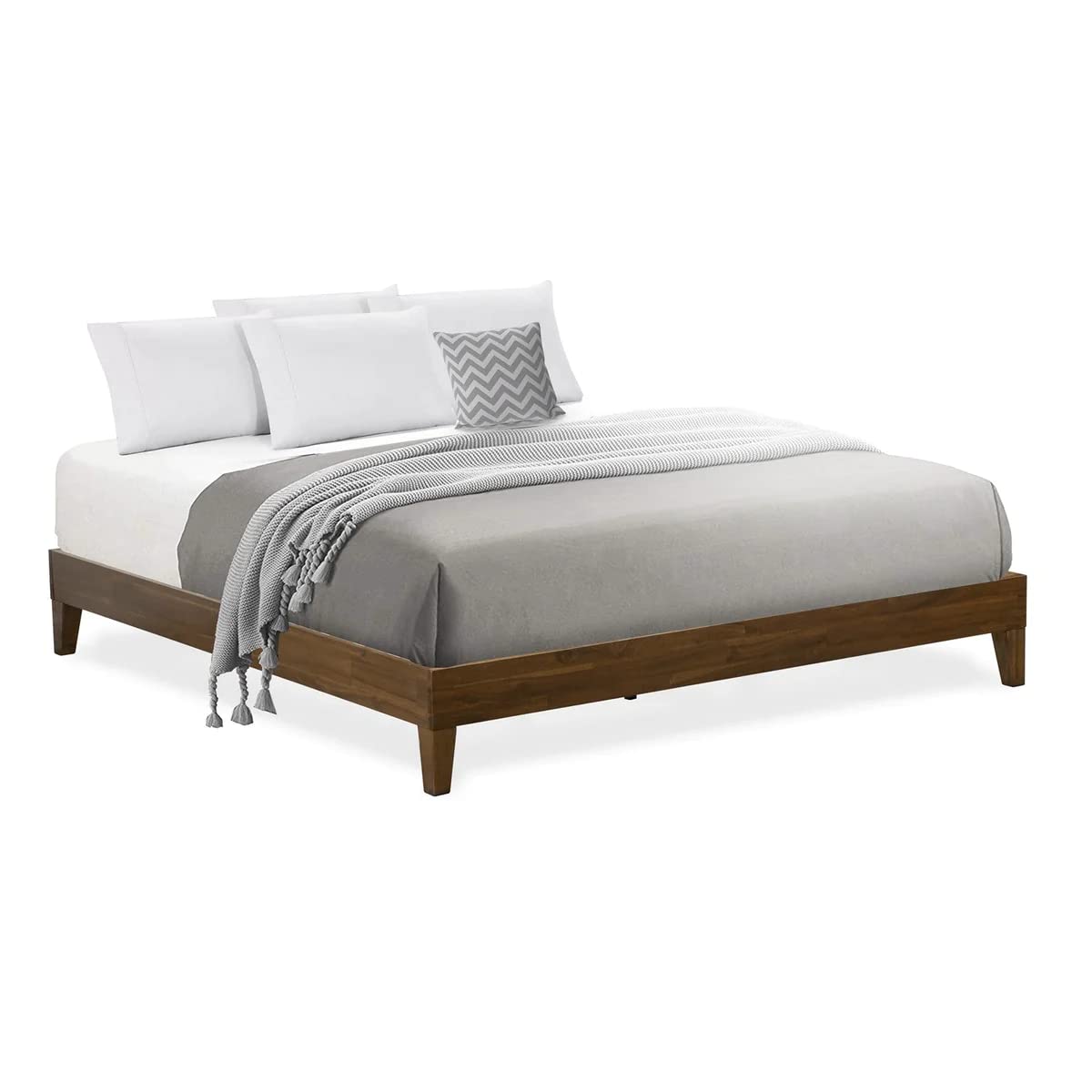 East West Furniture NVP-22-K King Size Platform Bed Frame with 4 Hardwood Legs and 2 Extra Center Legs - Walnut Finish